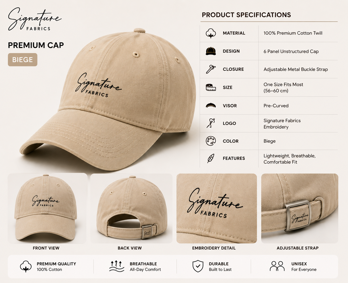 Signature Fabrics Premium Cap
