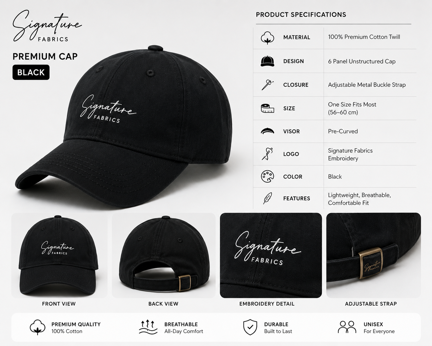 Signature Fabrics Premium Cap