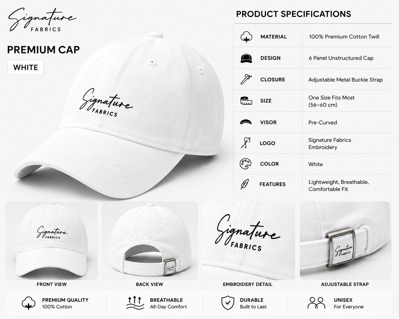 Signature Fabrics Premium Cap